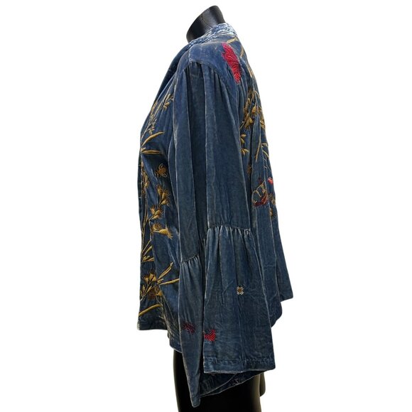 NWT Johnny Was Blue Velvet Embroidered Aria Ruffle Sleeve Bolero Jacket L - Picture 4 of 6